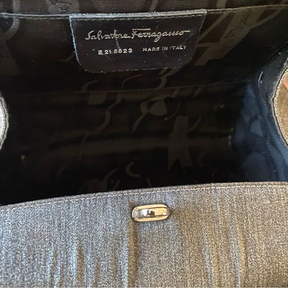 Salvatore Ferragamo Steel Grey/Blue Fabric Shoulder Bag Silver Chrome Hardware V - Picture 10 of 13